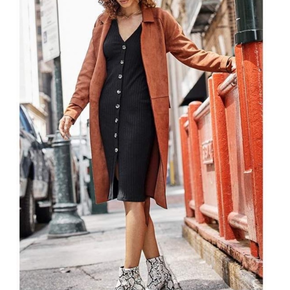 Faux Suede Orange Trench Coat
